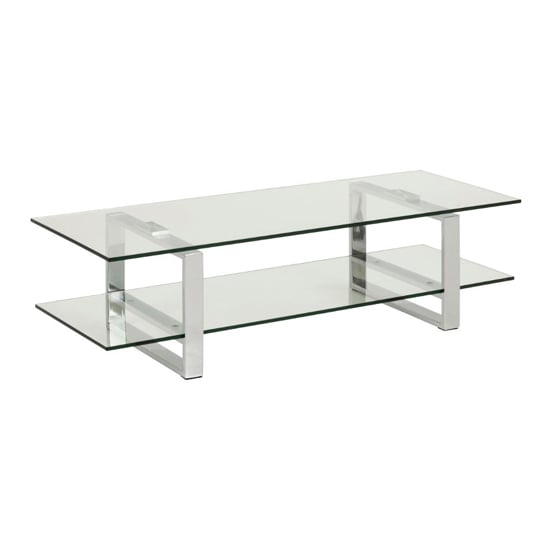 Kennesaw Clear Glass 1 Shelf TV Stand With Chrome Legs_1