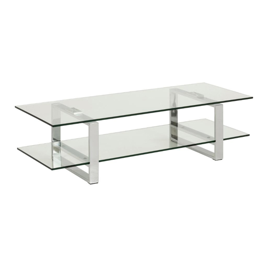 Read more about Kennesaw clear glass 1 shelf tv stand with chrome legs