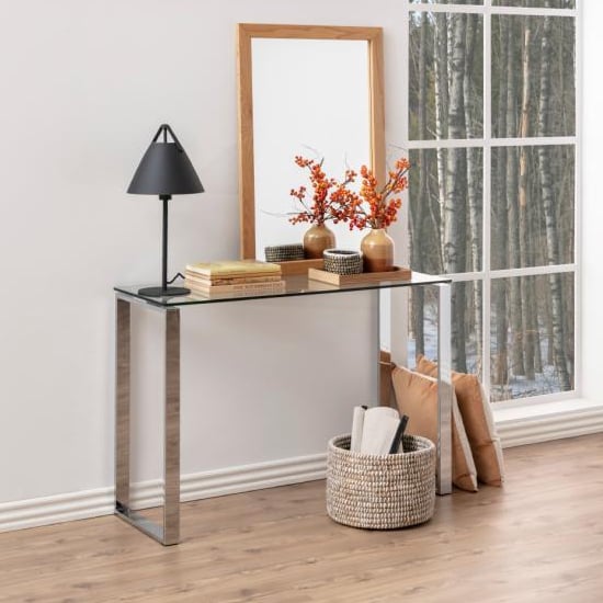 Read more about Kennesaw clear glass console table with chrome frame
