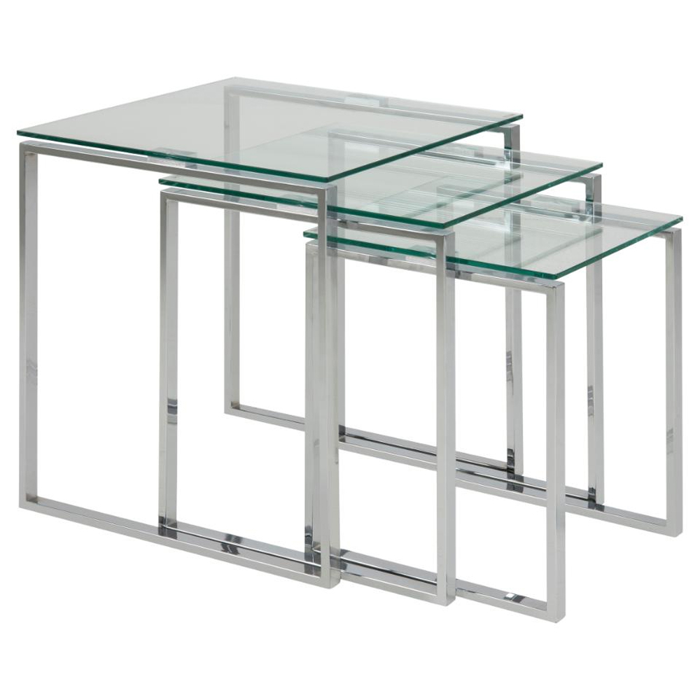 Kennesaw Clear Glass Nest Of 3 Tables With Chrome Legs
