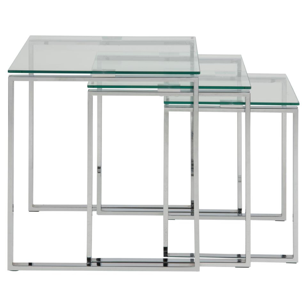 Kennesaw Clear Glass Nest Of 3 Tables With Chrome Legs