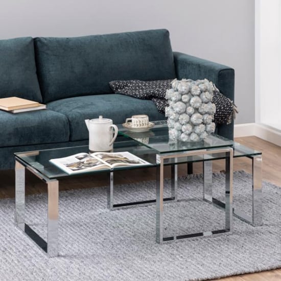 Read more about Kennesaw clear glass set of 2 coffee tables with chrome legs
