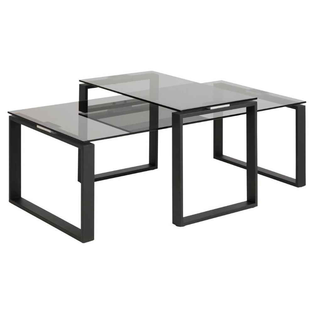 Kennesaw Smoked Glass Nesting Coffee Tables With Matt Black Legs