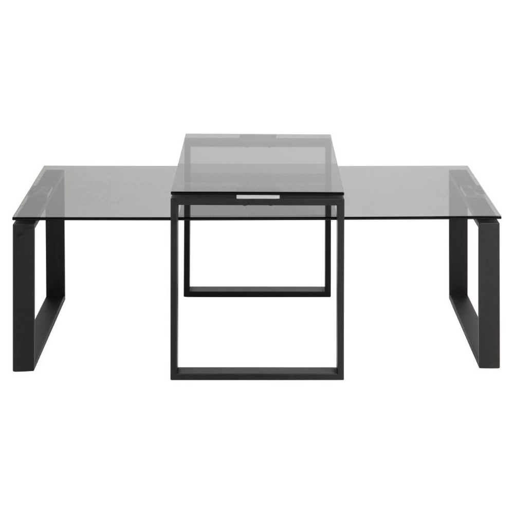 Kennesaw Smoked Glass Nesting Coffee Tables With Matt Black Legs