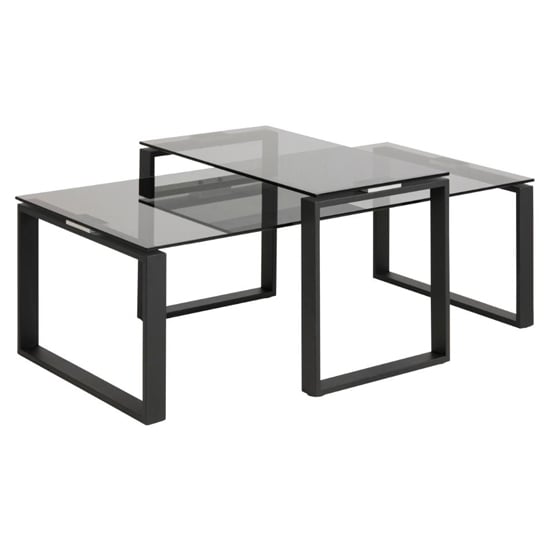 Product photograph of Kennesaw Smoked Glass Set Of 2 Coffee Tables With Black Frame from Furniture in Fashion