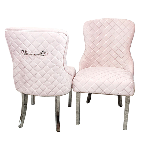 Photo of Kenneswick quilted back pink velvet dining chairs in pair