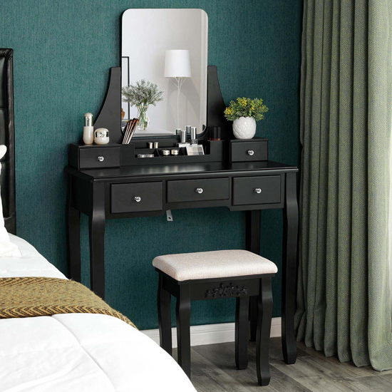 Kennewick Wooden Dressing Table Set In Black FiF