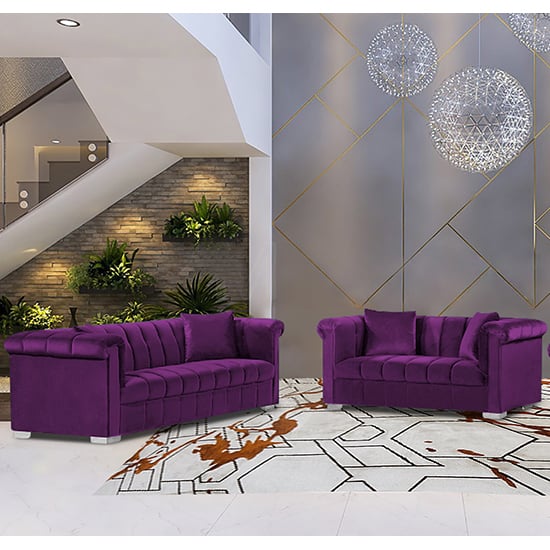 Product photograph of Kenosha Velour Fabric 2 Seater And 3 Seater Sofa In Boysenberry from Furniture in Fashion