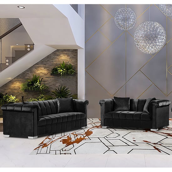 Read more about Kenosha velour fabric 2 seater and 3 seater sofa in cosmic