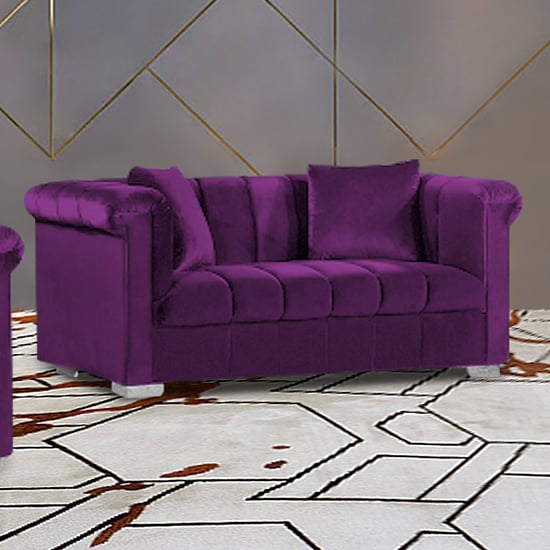 Kenosha Malta Plush Velour Fabric 2 Seater Sofa In Boysenberry_1