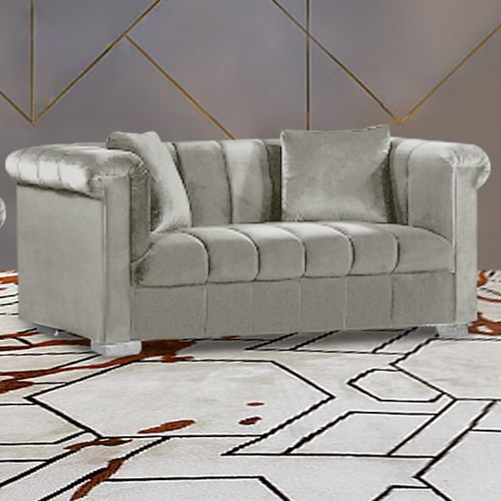 Kenosha Malta Plush Velour Fabric 2 Seater Sofa In Cream_1