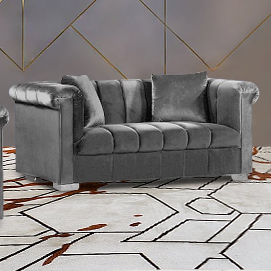 Kenosha Malta Plush Velour Fabric 2 Seater Sofa In Grey