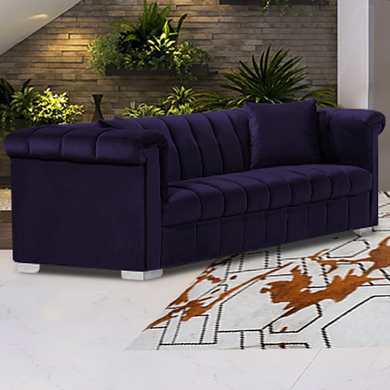 Kenosha Malta Plush Velour Fabric 3 Seater Sofa In Ameythst