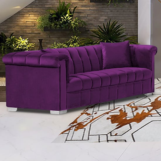 Product photograph of Kenosha Malta Plush Velour Fabric 3 Seater Sofa In Boysenberry from Furniture in Fashion
