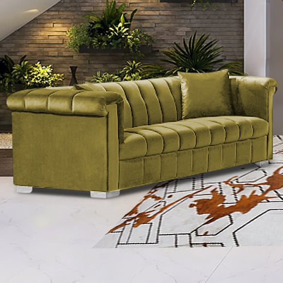 Read more about Kenosha malta plush velour fabric 3 seater sofa in grass