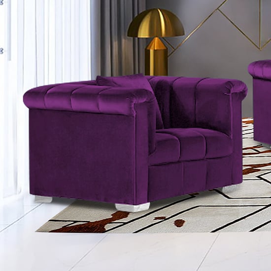 Kenosha Malta Plush Velour Fabric Armchair In Boysenberry_1