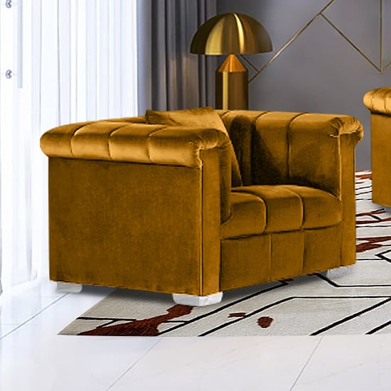 Kenosha Malta Plush Velour Fabric Armchair In Gold Furniture in Fashion