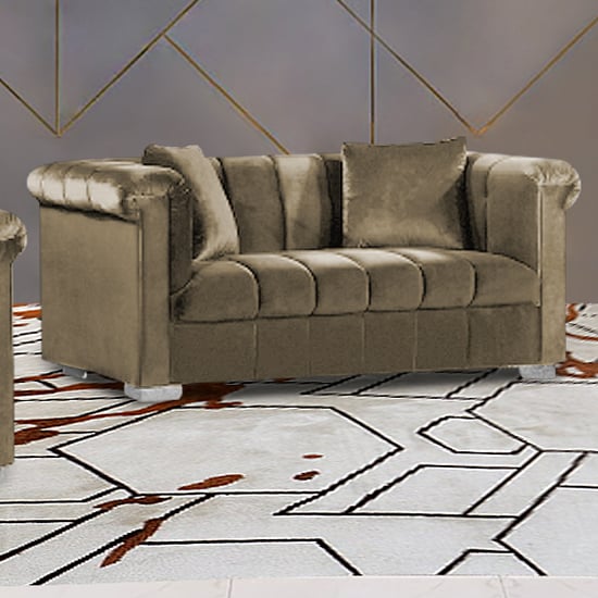Kenosha Malta Plush Velour Fabric 2 Seater Sofa In Parchment_1