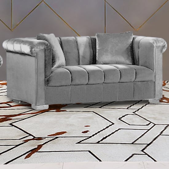 Kenosha Malta Plush Velour Fabric 2 Seater Sofa In Silver_1