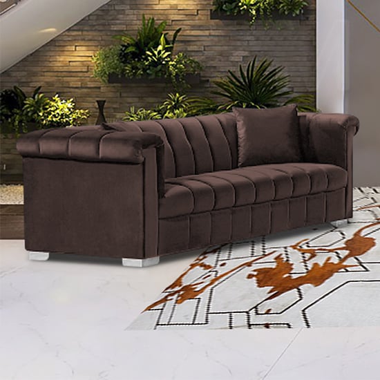 Product photograph of Kenosha Malta Plush Velour Fabric 3 Seater Sofa In Mushroom from Furniture in Fashion