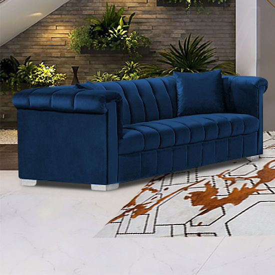Product photograph of Kenosha Malta Plush Velour Fabric 3 Seater Sofa In Navy from Furniture in Fashion
