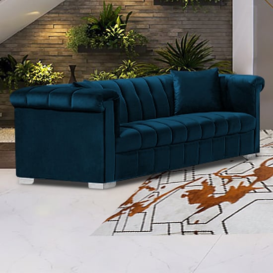 Kenosha Malta Plush Velour Fabric 3 Seater Sofa In Peacock