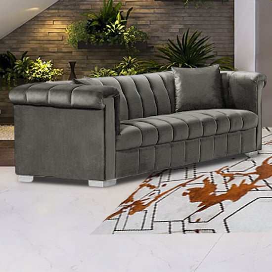 Read more about Kenosha malta plush velour fabric 3 seater sofa in putty