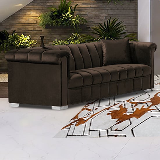 Product photograph of Kenosha Malta Plush Velour Fabric 3 Seater Sofa In Taupe from Furniture in Fashion
