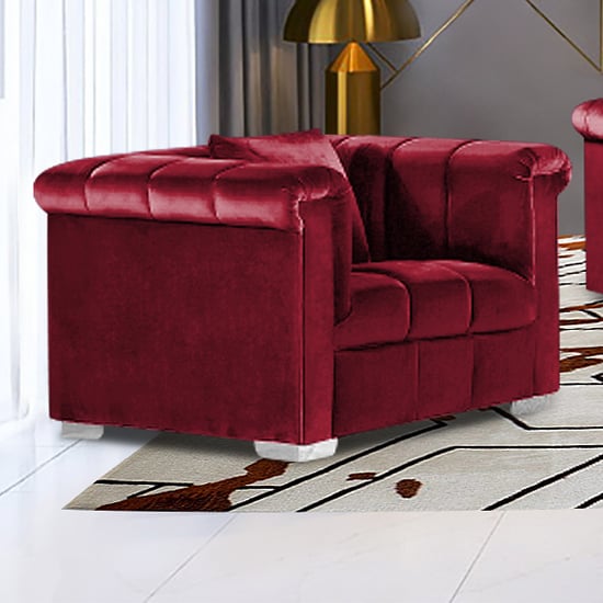 Kenosha Malta Plush Velour Fabric Armchair In Red_1