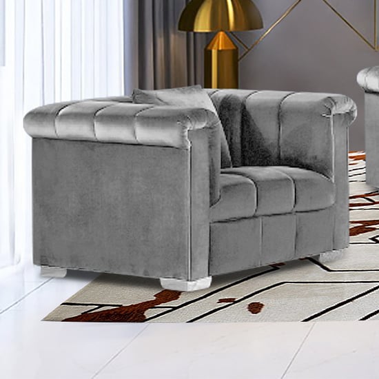Product photograph of Kenosha Malta Plush Velour Fabric Armchair In Silver from Furniture in Fashion