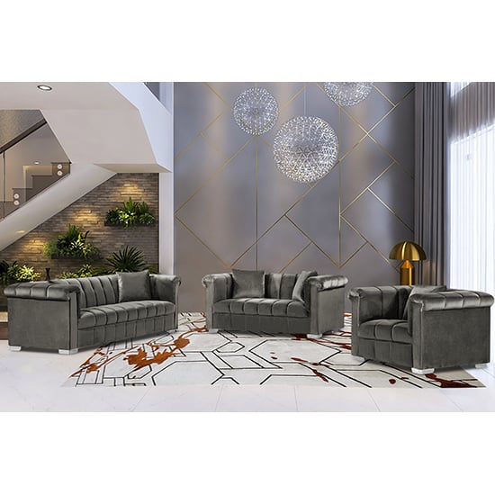 Kenosha Malta Plush Velour Fabric Sofa Suite In Putty