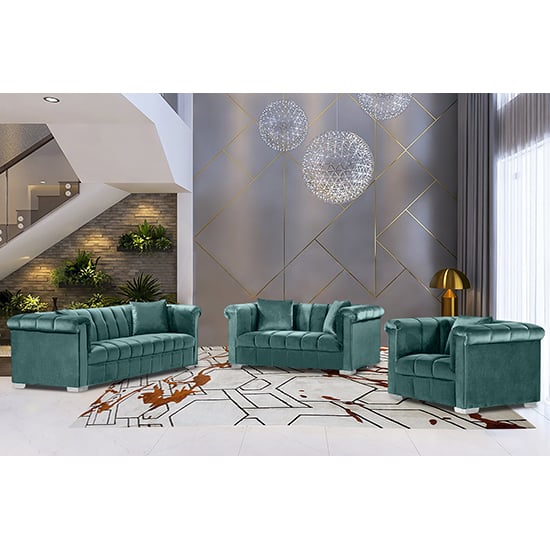 Kenosha Malta Plush Velour Fabric Sofa Suite In Seaspray