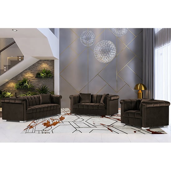 Kenosha Malta Plush Velour Fabric Sofa Suite In Taupe