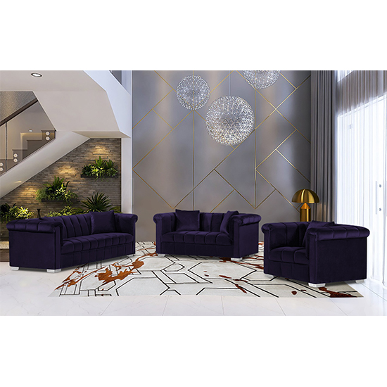 Product photograph of Kenosha Malta Plush Velour Fabric Sofa Suite In Ameythst from Furniture in Fashion