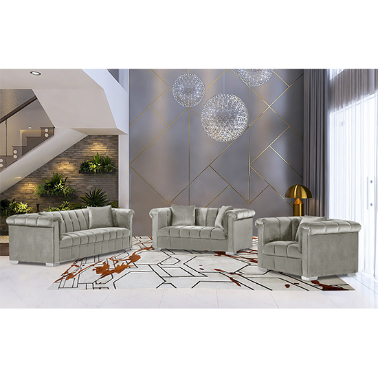 Product photograph of Kenosha Malta Plush Velour Fabric Sofa Suite In Cream from Furniture in Fashion