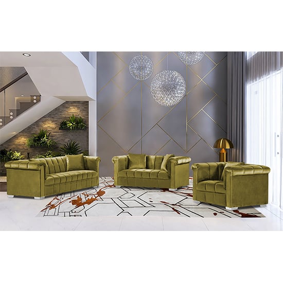 Read more about Kenosha malta plush velour fabric sofa suite in grass
