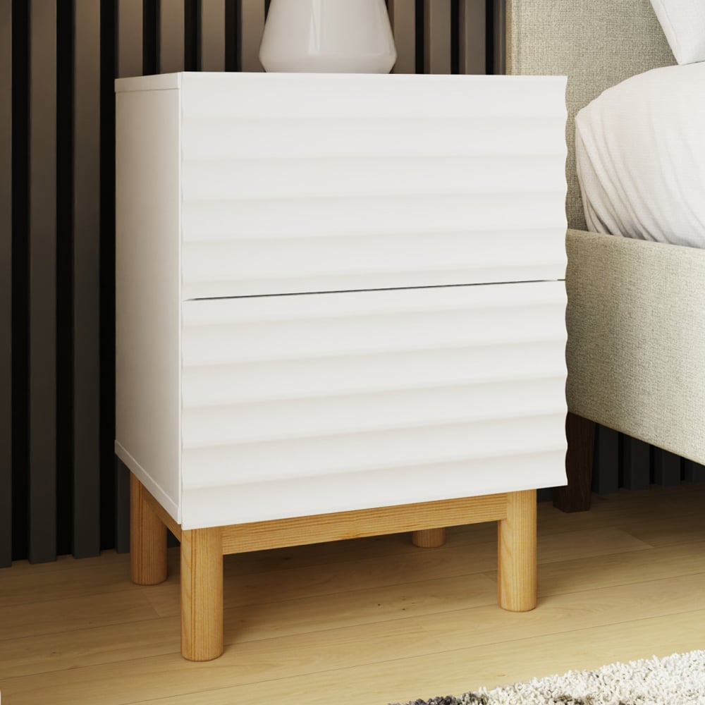 Kenosha Wooden Bedside Cabinet With 2 Drawers In White