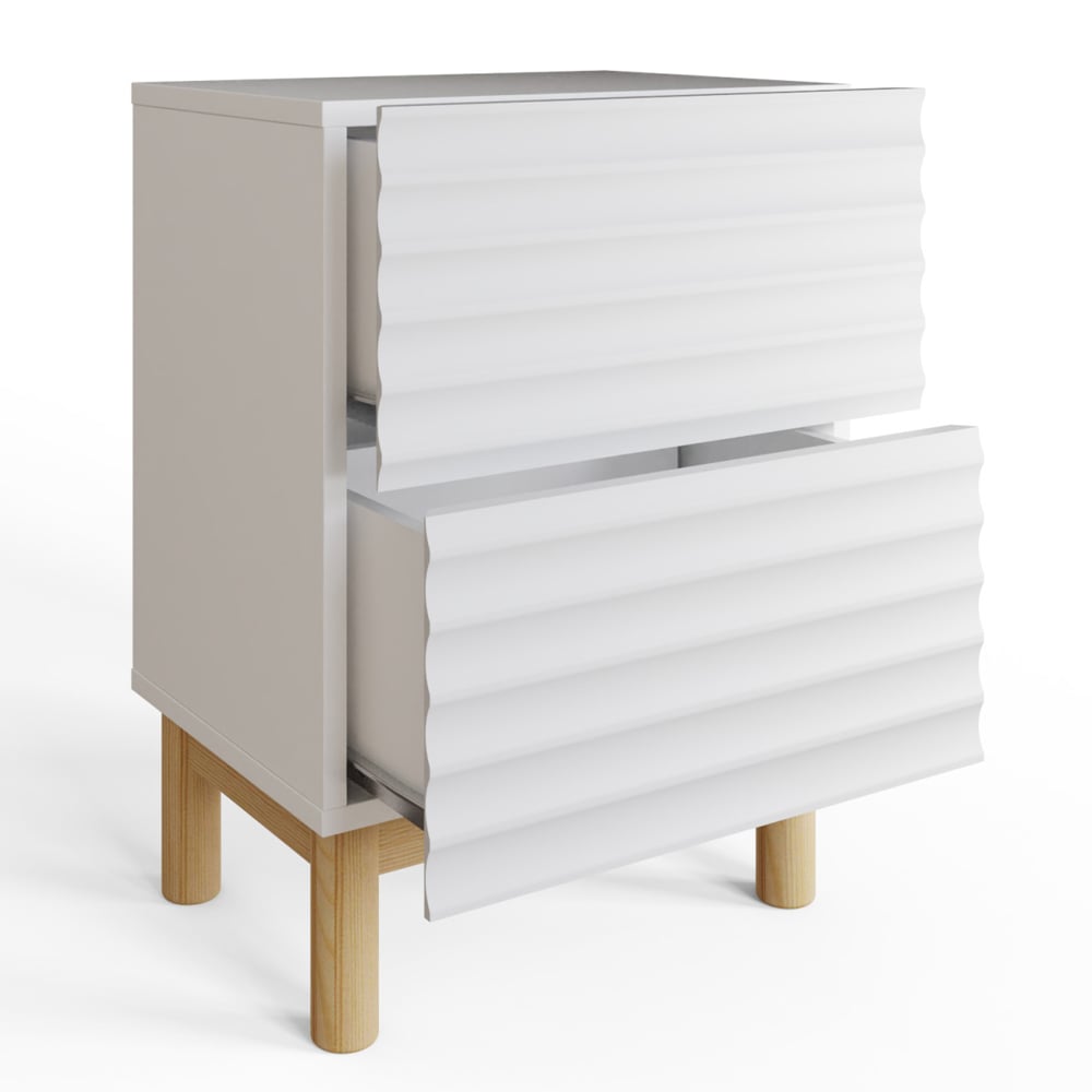 Kenosha Wooden Bedside Cabinet With 2 Drawers In White
