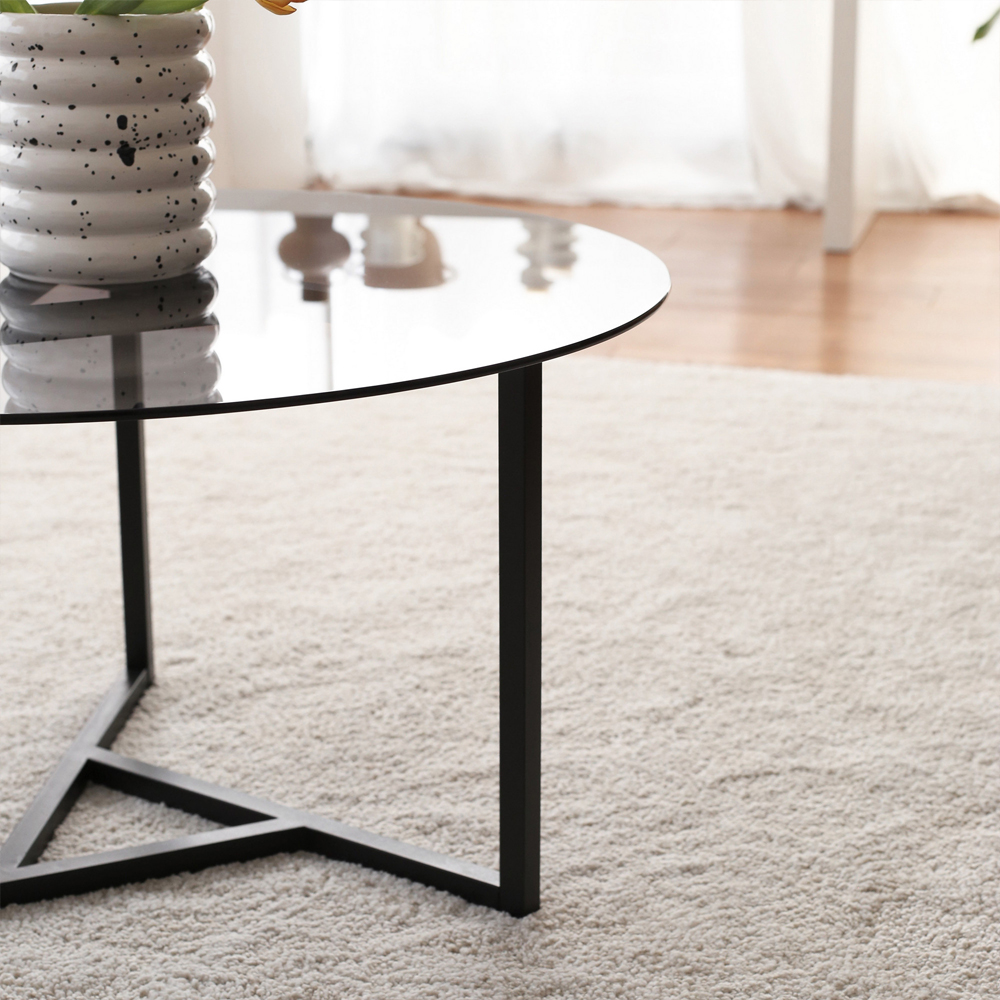 Kensai Round Fume Glass Top Coffee Table with Black Metal Base