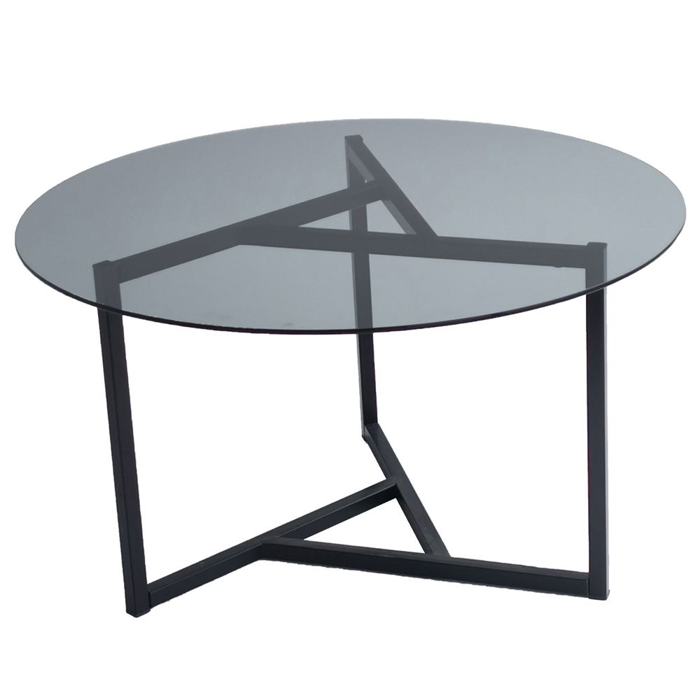 Kensai Round Fume Glass Top Coffee Table with Black Metal Base