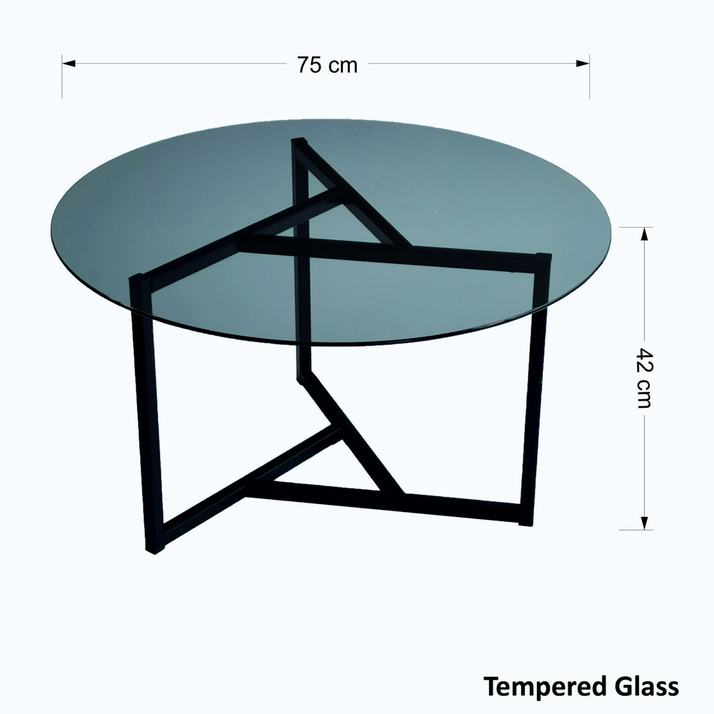 Kensai Round Fume Glass Top Coffee Table with Black Metal Base
