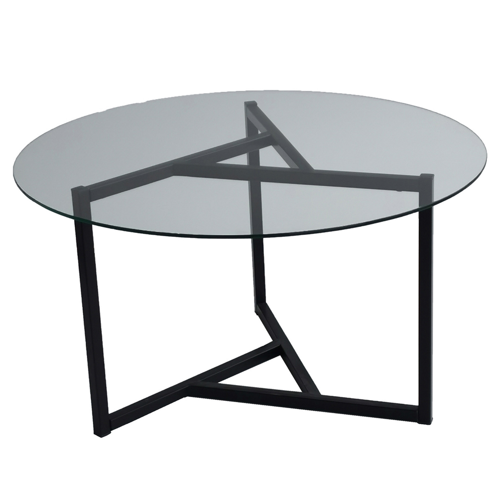 Kensai Round Glass Top Coffee Table with Black Metal Base