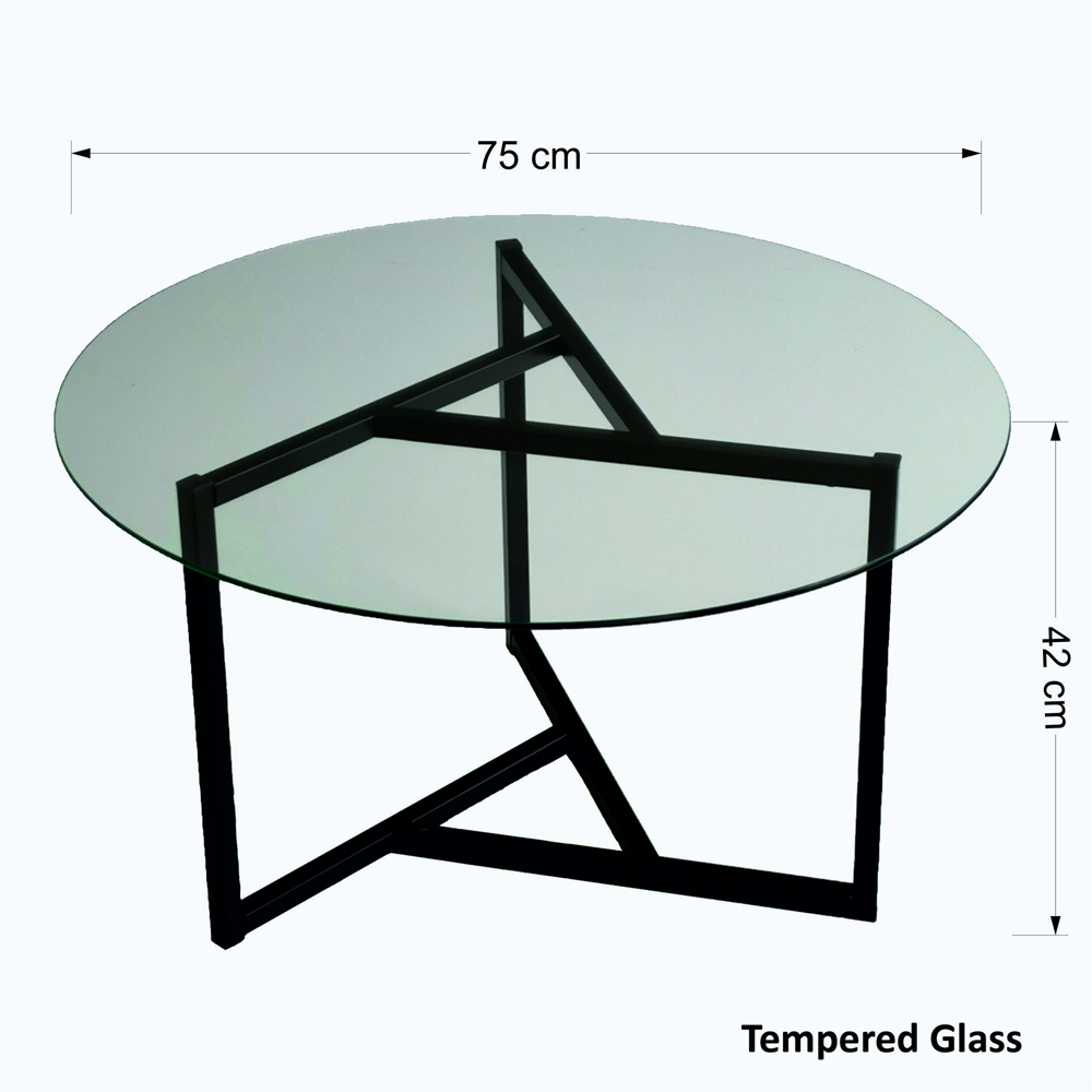 Kensai Round Glass Top Coffee Table with Black Metal Base