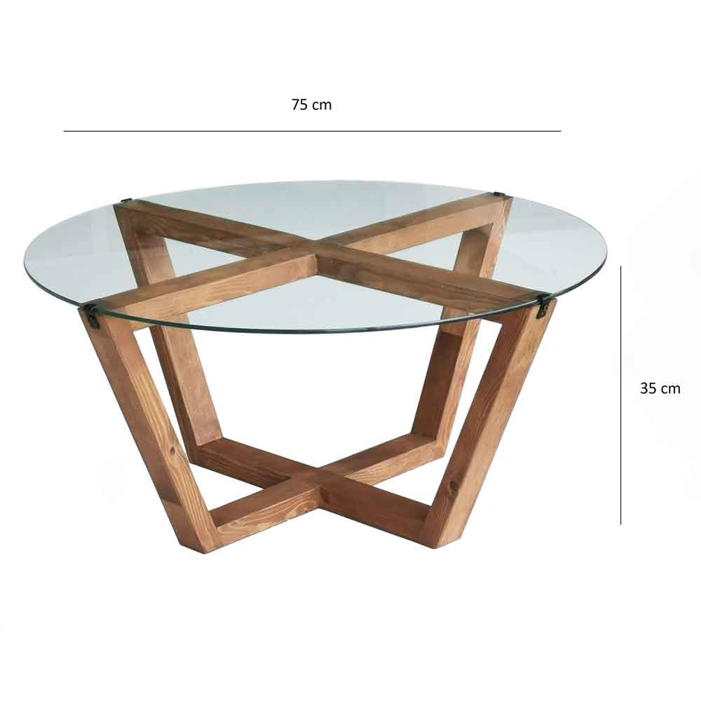 Kensai Round Glass Top Coffee Table with Wooden Base in Oak