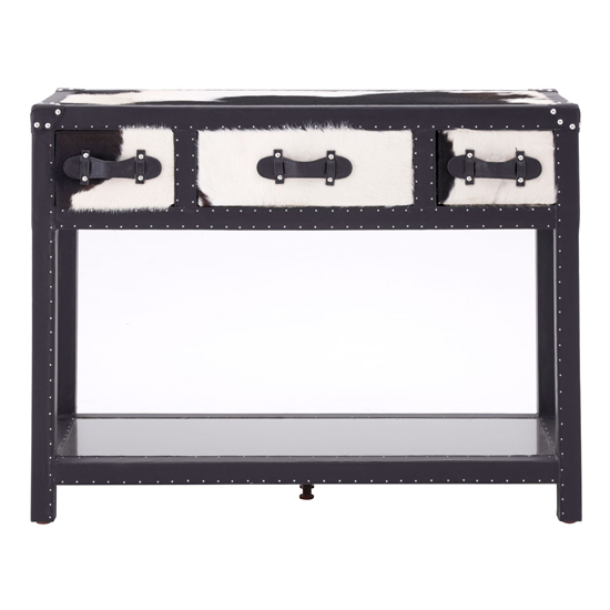 Kensick Cowhide Leather Console Table In Black And White_2