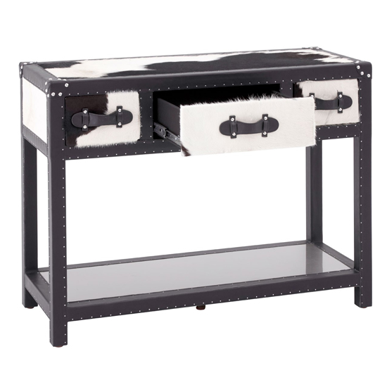 Kensick Cowhide Leather Console Table In Black And White_3