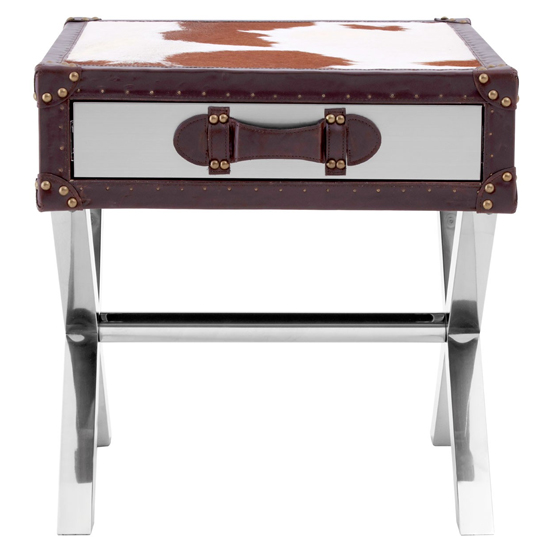 Kensick Cowhide Leather Side Table In Brown And White_2