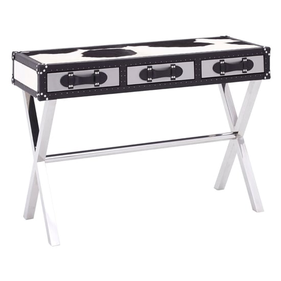 Kensick Cowhide Leather Slim Console Table In Black And White