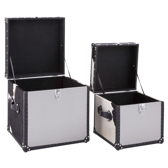 Kensick Cowhide Leather Storage Trunk Set In Black And White_4