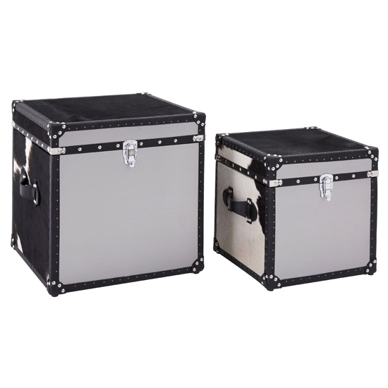 Kensick Cowhide Leather Storage Trunk Set In Black And White_1
